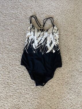 Simon Chang Black and White One-Piece Swimsuit